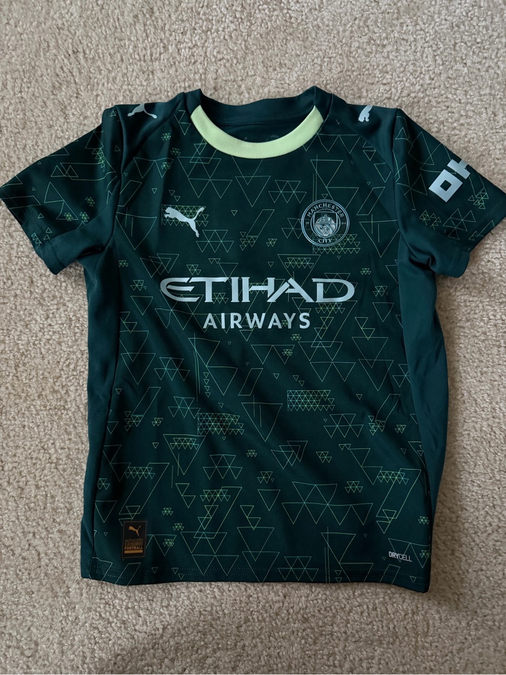 Puma Haaland Manchester City Kids' Dark Green Etihad Airways Jersey